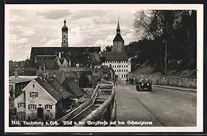 Bild des Verkufers fr Ansichtskarte Landsberg a. d. Lech, Blick von der Bergstrasse auf den Schmalzturm, mit Automobil zum Verkauf von Bartko-Reher