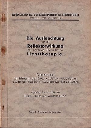 Bild des Verkufers fr Die Ausleuchtung und die Reflektorwirkung bei knstlichen Lichtquellen der Lichttherapie. Dissertation. zum Verkauf von Antiquariat Heinz Tessin