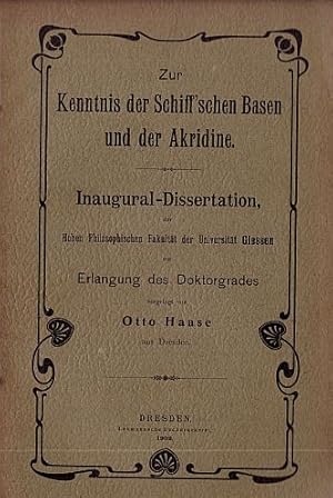 Imagen del vendedor de Zur Kenntnis der Schiff`schen Basen und der Akridine. Inaugural-Dissertation. a la venta por Antiquariat Heinz Tessin