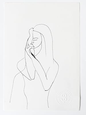 Berlin Sven study for a sculpture of a female in profile holding a bird to her face. Original Dra...