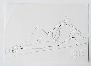 Berlin Sven study for a sculpture of a figure lying in a repose position on a platform in ink Ori...