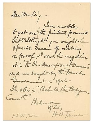 Image du vendeur pour Autograph Letter Signed ("H. O. Tanner") mis en vente par Between the Covers-Rare Books, Inc. ABAA