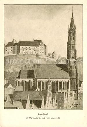 Postkarte Carte Postale 73093132 Landshut Isar St. Martinskirche mit Feste Trausnitz Landshut Isar