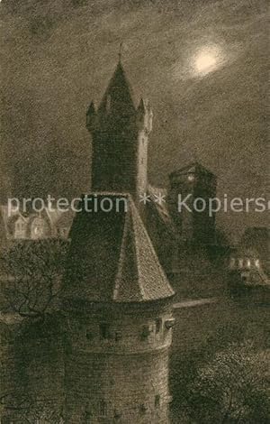 Postkarte Carte Postale 73162582 Nuernberg Stadtmauer Panorama Turm Mondschein Kuenstlerkarte Nue...