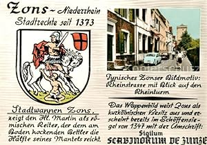 Postkarte Carte Postale 33217557 Zons Typisches Bildmotiv Rheinstrasse Rheinturm Stadtwappen Zons