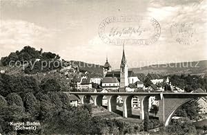 Postkarte Carte Postale 13297316 Baden AG Panorama mit Kirche und Viadukt Baden AG