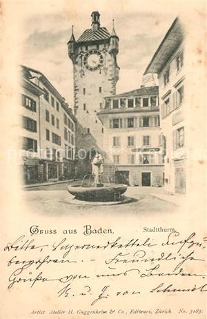 Postkarte Carte Postale 13301908 Baden AG Stadtturm Brunnen Baden AG