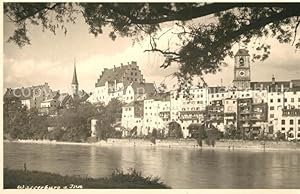 Postkarte Carte Postale 73332621 Wasserburg Inn Uferpartie am Fluss mit Blick zur Stadt Wasserbur...