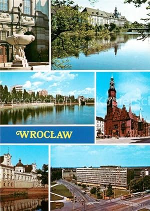 Postkarte Carte Postale 73631780 Wroclaw Denkmal Statue Universitaet Neubauten Rathaus Bibliothek...