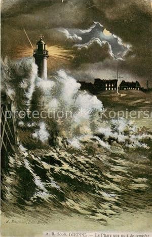 Postkarte Carte Postale 13799480 Dieppe 76 Le Phare une nuit de tempete