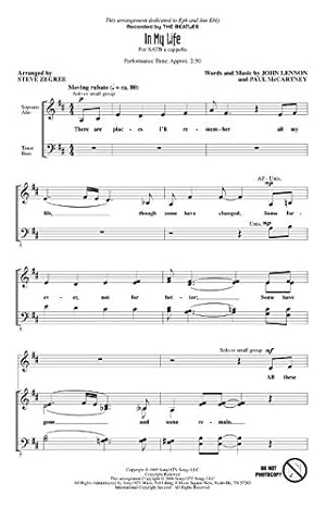 Seller image for THE BEATLES IN MY LIFE (SATB ARR. ZEGREE) CHOR for sale by WeBuyBooks