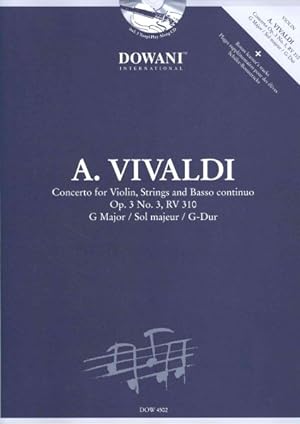 Imagen del vendedor de Concerto for Violin, Strings and Basso Continuo Op. 3, No. 3, RV 310 : G Major / Sol Majeur / G-dur a la venta por GreatBookPricesUK