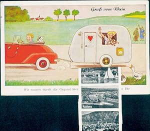 Bild des Verkufers fr Leporello Ansichtskarte / Postkarte Koblenz am Rhein, Gesamtansicht, Drachenfels, Fahrzeug, Wohnwagen zum Verkauf von akpool GmbH