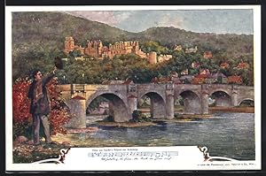 Ansichtskarte Heidelberg, Student grüsst die Stadt, Lied: Abschied von Heidelberg