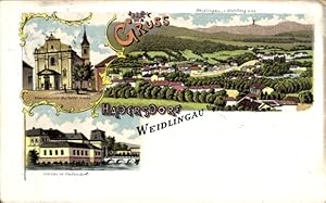 Litho Wien 14 Penzing Hadersdorf Weidlingau, Gesamtansicht, Kirche, Schloss