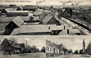 Ansichtskarte / Postkarte Clausdorf Neumark Ostbrandenburg, Blick vom Turm, Schule, Dorfstraße, K...