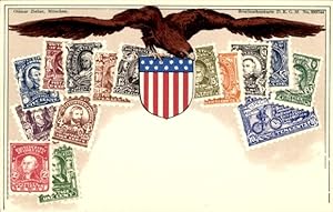 Briefmarken Wappen Litho USA, Eagle, Stars and Stripes, 2 Cents