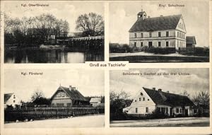 Ansichtskarte / Postkarte Tschiefer Ostbrandenburg, Oberförsterei, Schule, Schönborns Gasthof zu ...