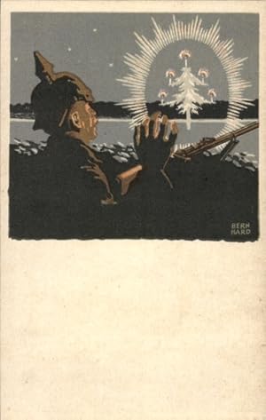 Künstler Ansichtskarte / Postkarte Bernhard, Glückwunsch Weihnachten, Soldat, Tannenbaum