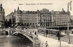 Ansichtskarte / Postkarte Wien 1, Marienbrücke mit Rotenturmstraße, Straßenbahn