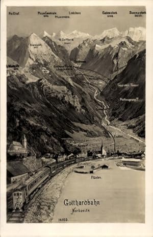 Ansichtskarte / Postkarte Flüelen Kanton Uri Schweiz, Gotthardbahn, Berge