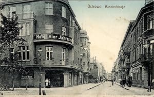 Ansichtskarte / Postkarte Ostrów Wielkopolski Ostrowo Posen, Bahnhofstraße, Hotel Vier Jahreszeiten