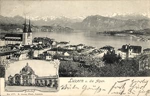 Ansichtskarte / Postkarte Luzern Stadt Schweiz, Panorama mit Alpen, Bahnhof