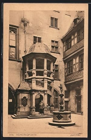 Ansichtskarte Alt-Frankfurt, Römerhöfchen mit Hauptmann und Brunnen