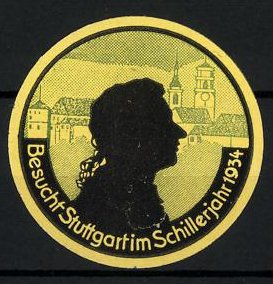 Immagine del venditore per Reklamemarke Stuttgart, Stadtansicht, Silhouette des Dichters Schiller venduto da Bartko-Reher
