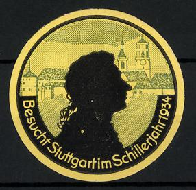 Immagine del venditore per Reklamemarke Stuttgart, Stadtansicht, Silhouette des Dichters Schiller venduto da Bartko-Reher