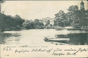 Ansichtskarte (a67 ) Baden-Württemberg Karlsruhe 1905 Stadtgartensee mit Festhalle Boot