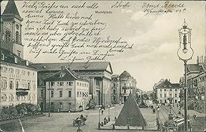 Ansichtskarte (a66 ) Baden-Württemberg Karlsruhe 1908 Marktplatz Pyramide Kutsche