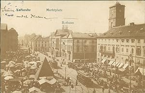 Ansichtskarte (a66 ) Baden-Württemberg Karlsruhe 1906 Marktplatz Rathaus Straßenbahn Marktstände