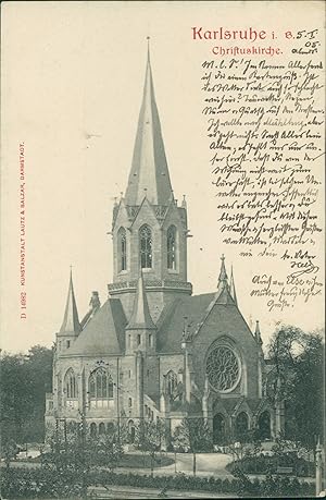 Ansichtskarte (a66 ) Baden-Württemberg Karlsruhe 1905 Christuskirche