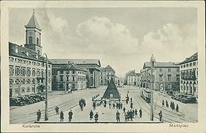 Ansichtskarte (a66 ) Baden-Württemberg Karlsruhe um 1910 Marktplatz Straßenbahn Pyramide