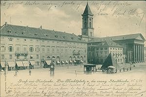 Ansichtskarte (a66 ) Baden-Württemberg Karlsruhe 1899 Marktplatz evangelische Stadtkirche