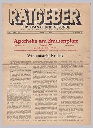 Hagen Ratgeber für Kranke und Gesunde Apotheke am Emilienplatz 1953 Weidlich