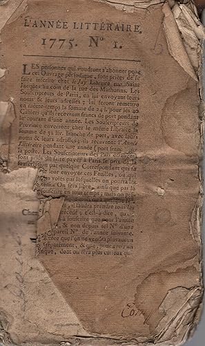Seller image for L'anne littraire 1775 n 1 for sale by Librairie Lalibela
