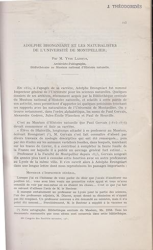 Image du vendeur pour Adolphe Brongniart et les naturalistes de l'Universit de Montpellier. [Paul Gervais, Paul Gervais de Rouville, Alexandre Godron, J.E. Planchon] (exemplaire de Jean Thodorides, le grand historien de la mdecine) mis en vente par LIBRAIRIE PIMLICO