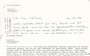 Bild des Verkufers fr Original-Brief des Publizisten Armin Mohler nach Paris. zum Verkauf von Antiquariat Schwarz & Grmling GbR