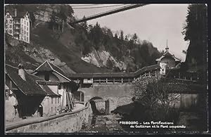 Ansichtskarte Fribourg, Les Fortifications du Gottèron et le Pont suspendu