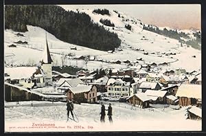 Ansichtskarte Zweisimmen, winterliche Ansicht von einem Berg aus