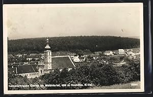 Ansichtskarte Geras im Waldviertel, Ortsansicht von einem Berg aus