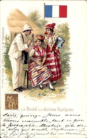 Briefmarken Litho Post in Französisch Guyana, Postbote, einheimische Frauen