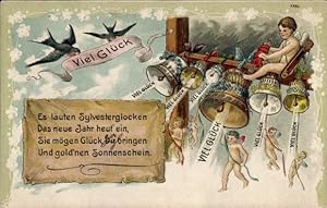 Ansichtskarte / Postkarte Glückwunsch Neujahr, Engel, Glocken, Schwalben