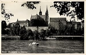 Ansichtskarte / Postkarte Basel Stadt Schweiz, Rheinpartie mit Münster