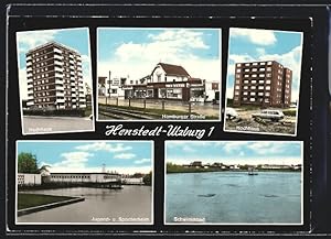 Ansichtskarte Henstedt-Ulzburg, Hochhaus, Hamburger Strasse, Jugend- u. Sportlerheim, Schwimmbad