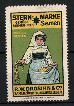 Seller image for Reklamemarke Stern-Samen, Samenzchter R. W. Drosihn, Co., Aschersleben, Buerin set aus for sale by Bartko-Reher