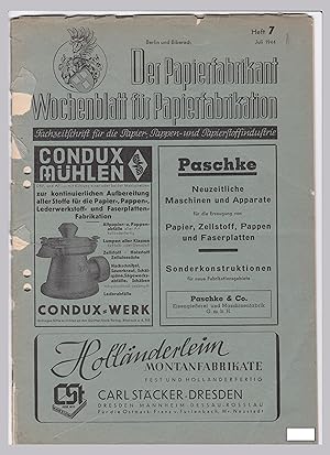 Der Papierfabrikant - Wochenblatt Nr 7, Juli 1944 - Papierfabrikation Fachzeitschrift