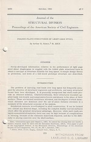 Seller image for Journal of the Structural Division of the American Society of Civil Engineers October, 1961 Folded Plate Structures of Light Gage Steel for sale by Book Booth